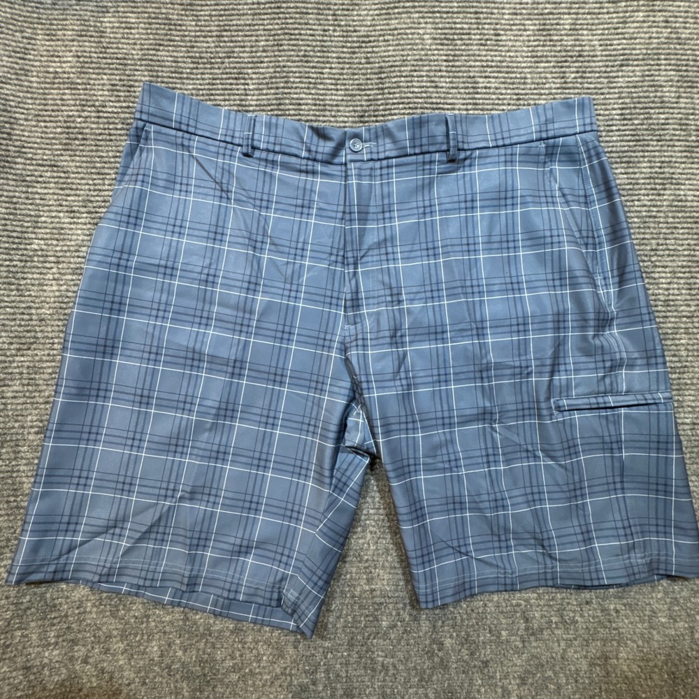 Pebble Beach Performance Golf Shorts Men's 44 Blue Plaid Check EUC